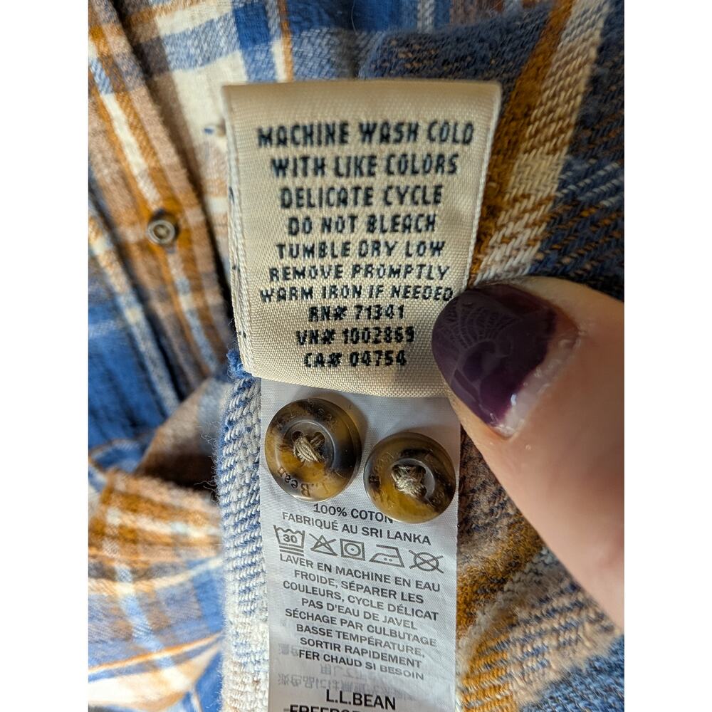 L.L. Bean Women's Flannel Shirt Blue Camel Plaid Button Down Large Regular - Picture 4 of 8